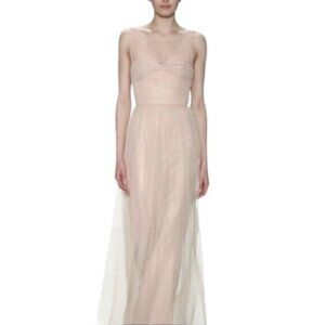 Reverly Blush Tulle Illusion Neckline Evening Gown